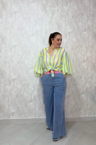 Blusa rayas fluor azul