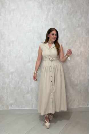 Vestido abotonado beige