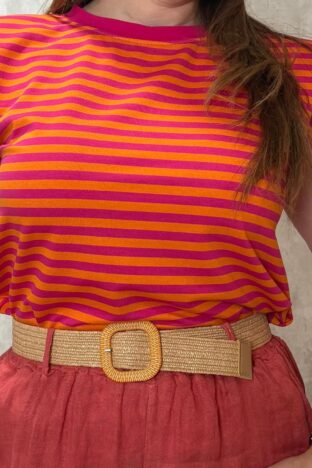 Camiseta hombrera rayas naranja/rosa