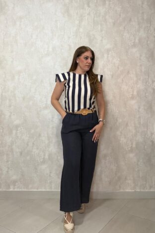 Pantalón lino azul