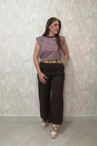 Pantalón lino marrón
