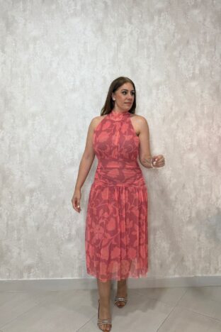 Vestido gasa estampado rosa