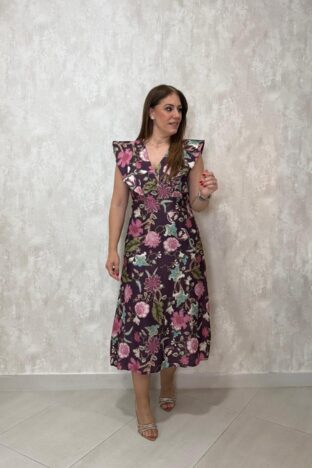 Vestido hombreras morado
