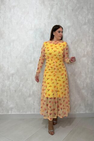 Vestido manga tul amarillo