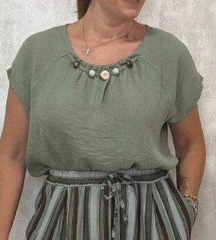 Blusa lino piedras verde