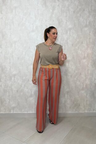 Pantalón rayas naranja/camel