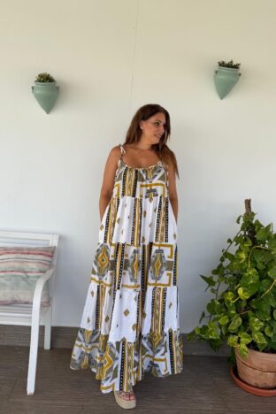 Vestido estampado mostaza